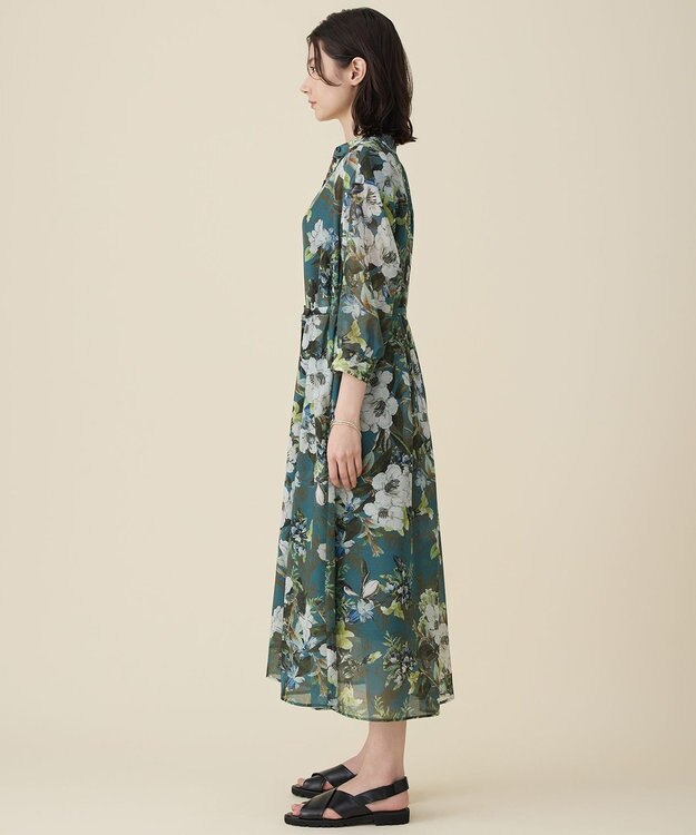 自由区 S ボタニカルプリント ワンピース ターコイズ系
