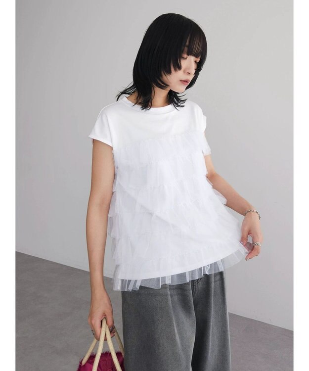 Green Parks フレンチスリーブチュールティアードプルオーバー White