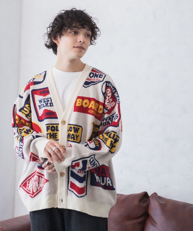 WEGO ルーズフィット総柄カーディガン 柄3