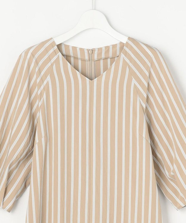 自由区 ビスコースナイロンドビーストライプ ワンピース ベージュ系