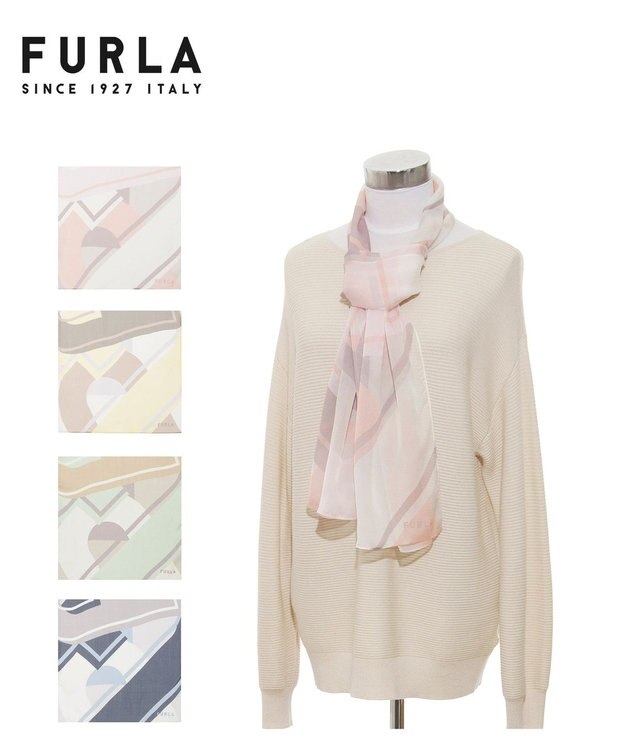 MOONBAT 【シルク100%】フルラ (FURLA) シルクシフォンロングスカーフ アーチロゴ 150cm×35cm ペールピンク