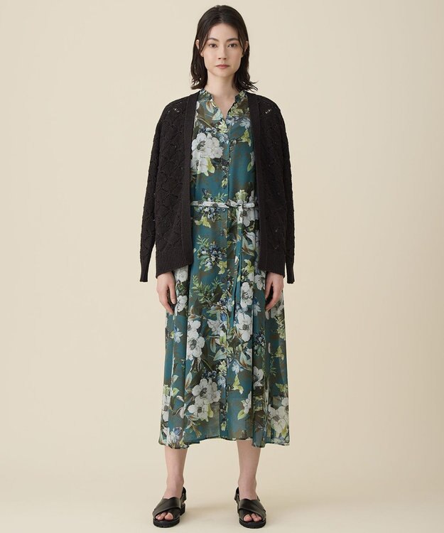 自由区 S ボタニカルプリント ワンピース ターコイズ系