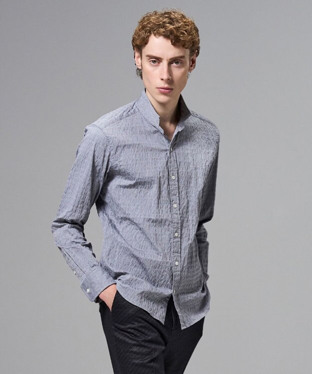 JOSEPH HOMME 新柄【オリジナル素材】ラティスジャガードストレッチ　ウィングカラーシャツ ライトグレー系