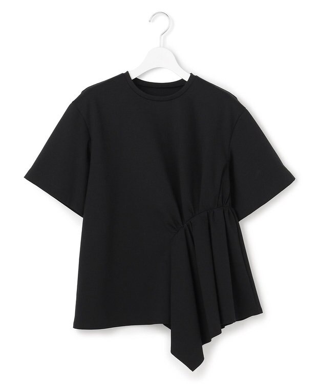 23区 【エステータ】コットンコンプレッシャージャージー タックデザイン カットソー ブラック系