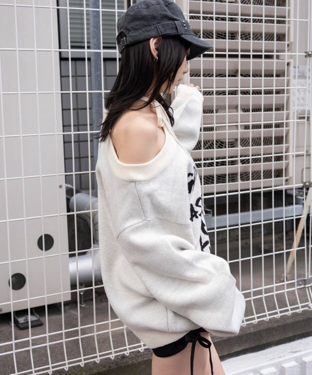 WEGO 2WAYショルダーリボンニット ホワイト