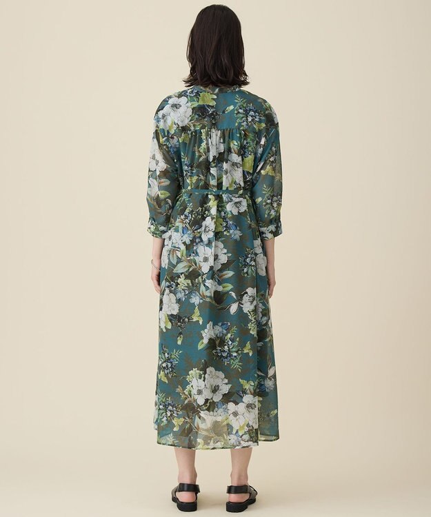 自由区 S ボタニカルプリント ワンピース ターコイズ系