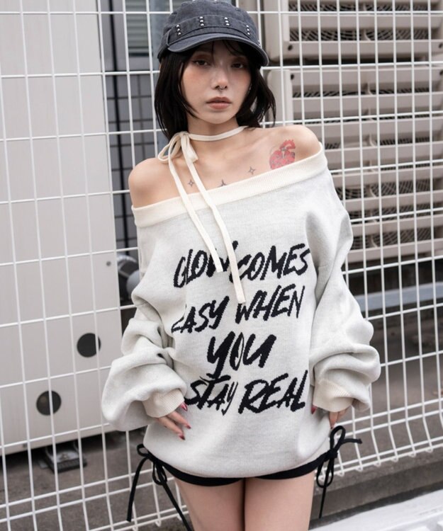 WEGO 2WAYショルダーリボンニット ホワイト