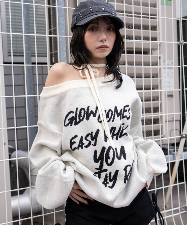 WEGO 2WAYショルダーリボンニット ホワイト