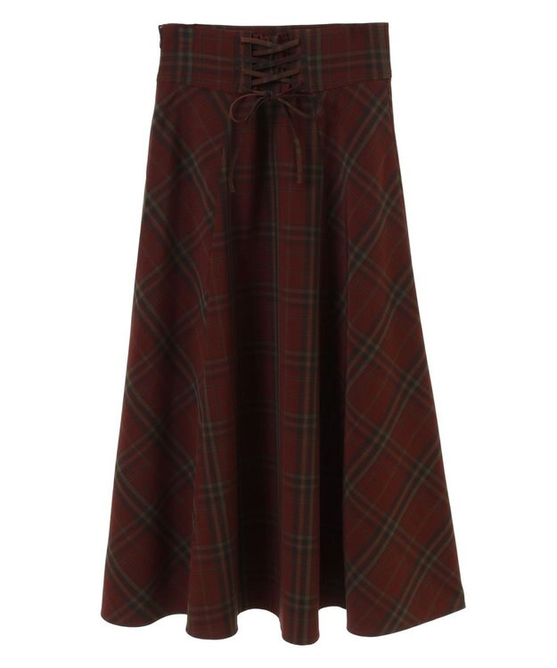 earth music&ecology バックレースアップチェックスカート Bordeaux