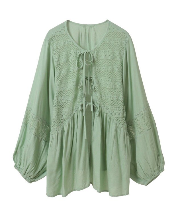 earth music&ecology レーヨンレースデザインシャツ Mint