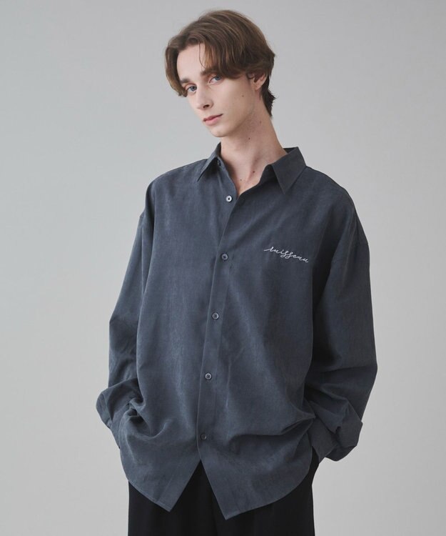 WEGO 【ユニセックス着用ITEM】フィブリルワンポイントBIGシャツ（長袖） ブラック中濃色