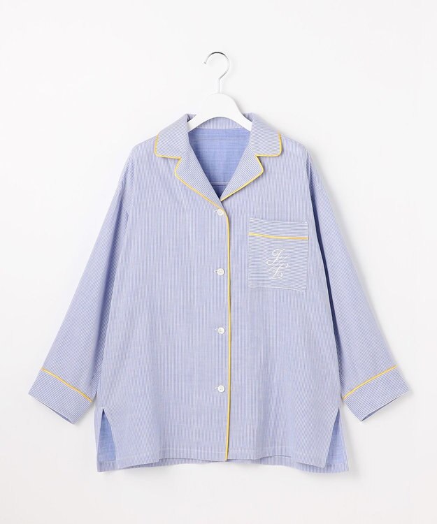 自由区 【WEB限定】オーガニックコットンパジャマ ブルーストライプ×イエロー