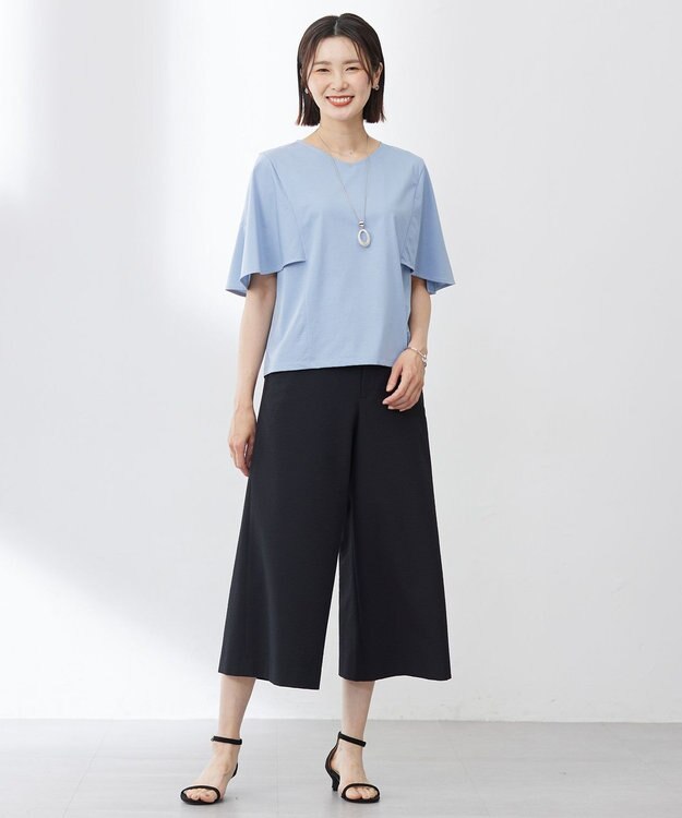 J.PRESS LADIES 【洗える・接触冷感】プレーティングジャージー ケープ風 カットソー スモーキーブルー系