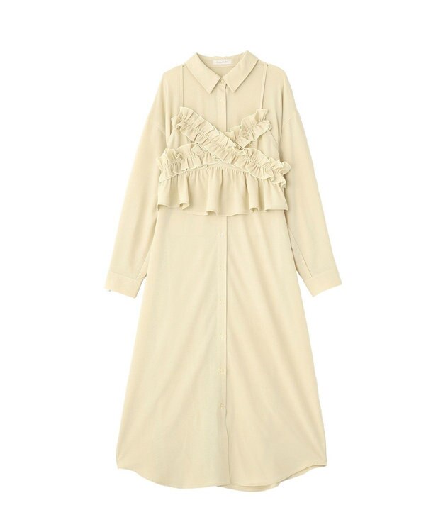 Green Parks ＳＥＴ２点フリルビスチェ＋シャツワンピース Light Khaki