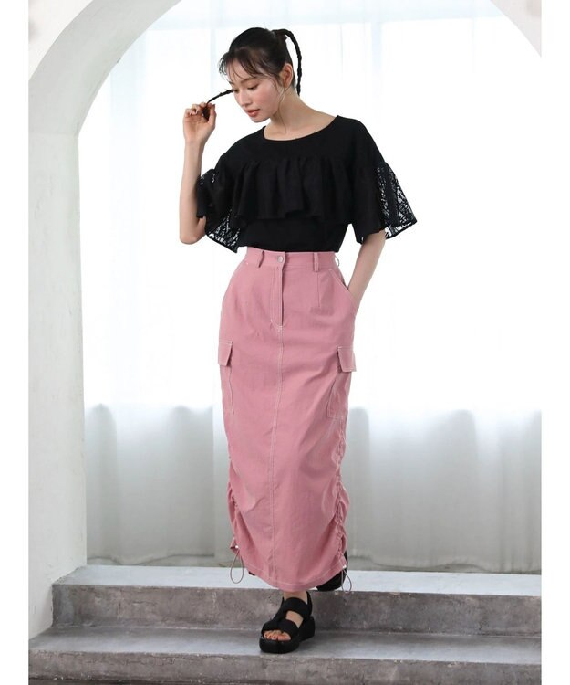Green Parks ・ＳＵＧＡＲ　ＳＰＯＯＮ　配色ｓｔカーゴスカート Pink