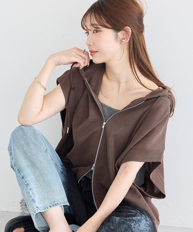 earth music&ecology シアーダンボールフーディーベスト Brown
