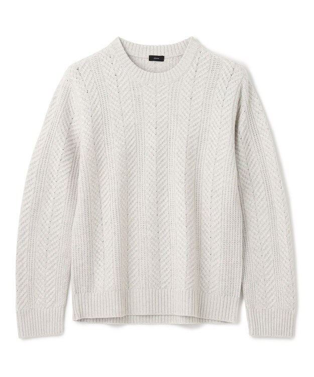 JOSEPH HOMME メランジヘリンボンストライプ　ケーブルニット ホワイト系