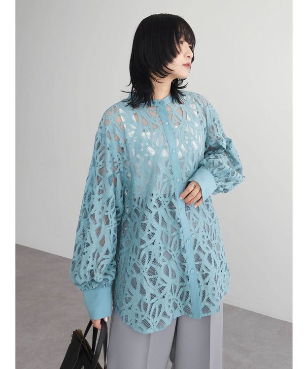 Green Parks ・ＥＬＥＮＣＡＲＥ　ＤＵＥ　レースバンドカラーブラウス Blue