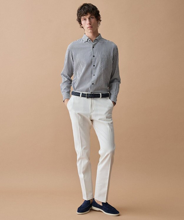 JOSEPH ABBOUD 【イージーケア・JAPANファブリック】ブロックストライプ シャツ ネイビー系1