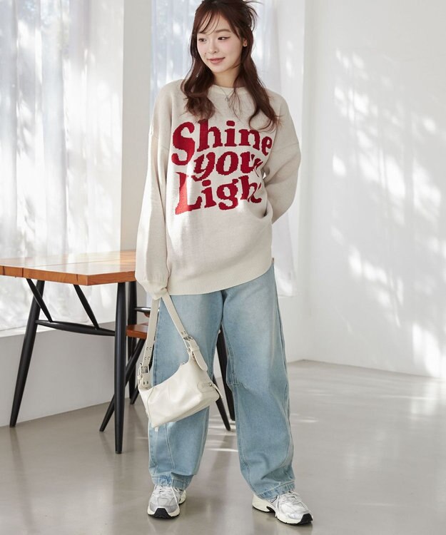 WEGO グラフィックBIGニットプルオーバー オフホワイト