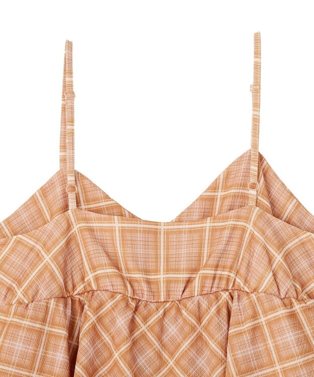 Green Parks ペプラムチェックキャミワンピース Orange