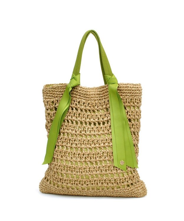 UNBILLION cachecache 下がりグログランペーパー柄編みトート グリーン