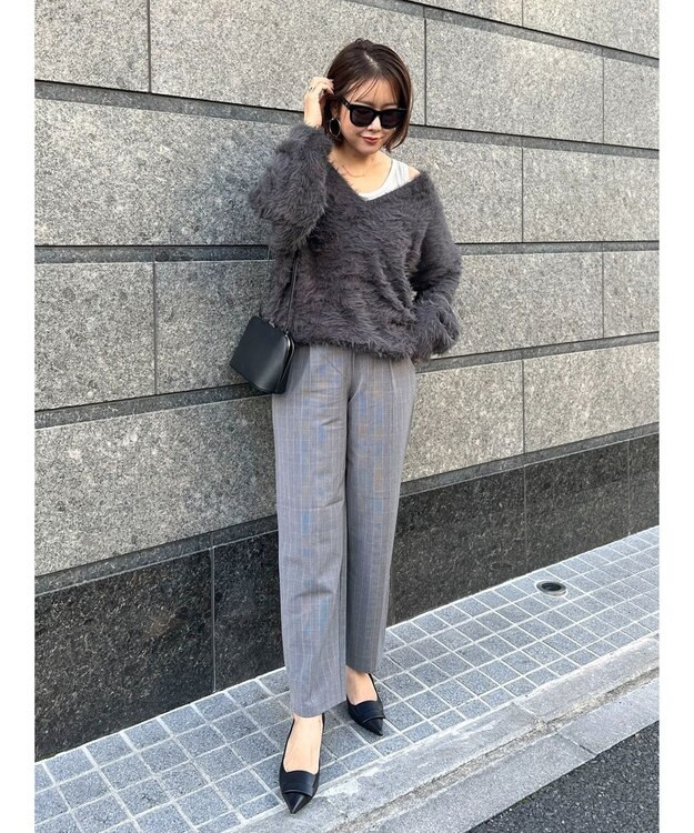 Green Parks フェザーＶネックニットプルオーバー Charcoal Gray