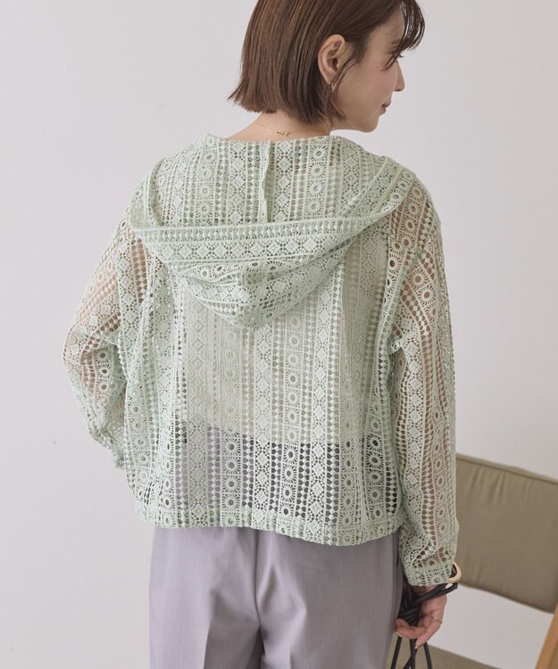 AMERICAN HOLIC 【先行予約】幾何学レースフードシャツ Light Green