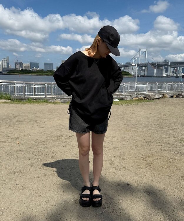 WEGO 【ラッシュガード/吸水速乾/UVカット/日焼け対策/体型カバー】リブドロストデザイントップス ブラック