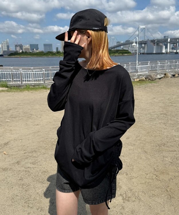 WEGO 【ラッシュガード/吸水速乾/UVカット/日焼け対策/体型カバー】リブドロストデザイントップス ブラック