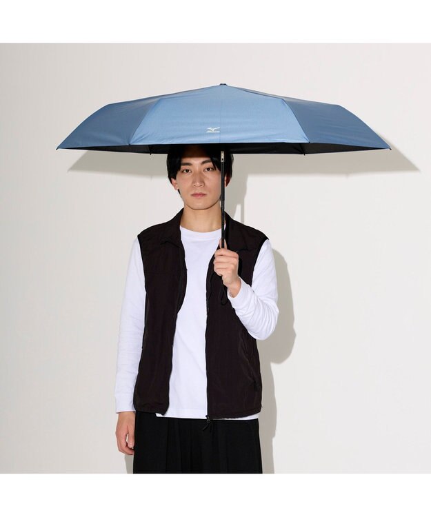 MOONBAT 【WEB限定】MIZUNO  (ミズノ) 無地 ロゴ 日傘 折りたたみ傘 自動開閉 1プッシュ パラソル 晴雨兼用  軽量 一級遮光 遮熱効果 遮光率100% UV遮蔽100% ターコイズブルー