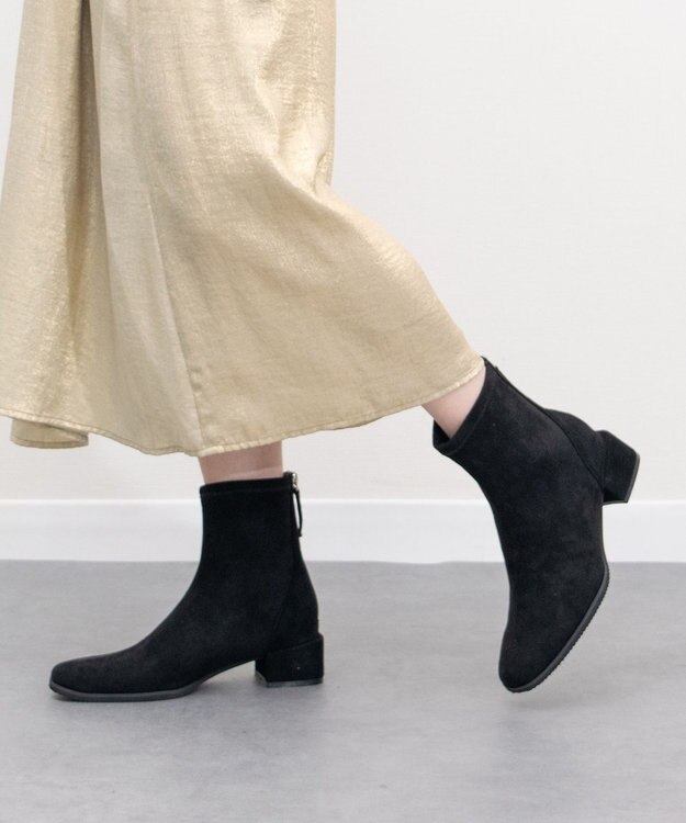 Bridget Birkin 【PARADIS COULEUR】スクエアトウバックジップストレッチブーツ ブラックスウェード