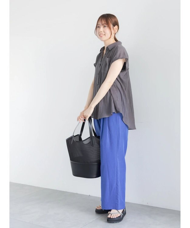 Te chichi 【7色展開】シャンブレーボイルフレンチスリーブシャツ チャコールグレー
