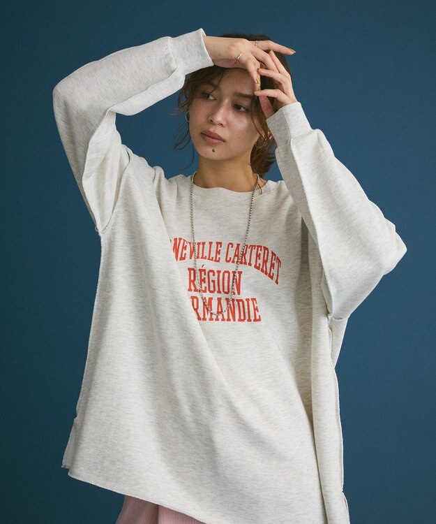 Green Parks 裏起毛配色ステッチロゴチュニック Oatmeal