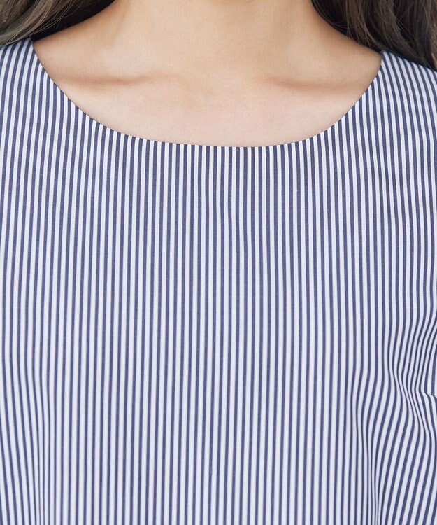 Tiaclasse 【洗える】リボン袖ブラウス ネイビーストライプ