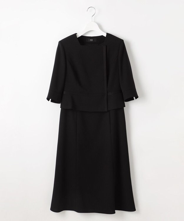 自由区 FORMAL 【ウォッシャブル対応】ドビーボーダーリボン ジャケット+ワンピース ブラック系