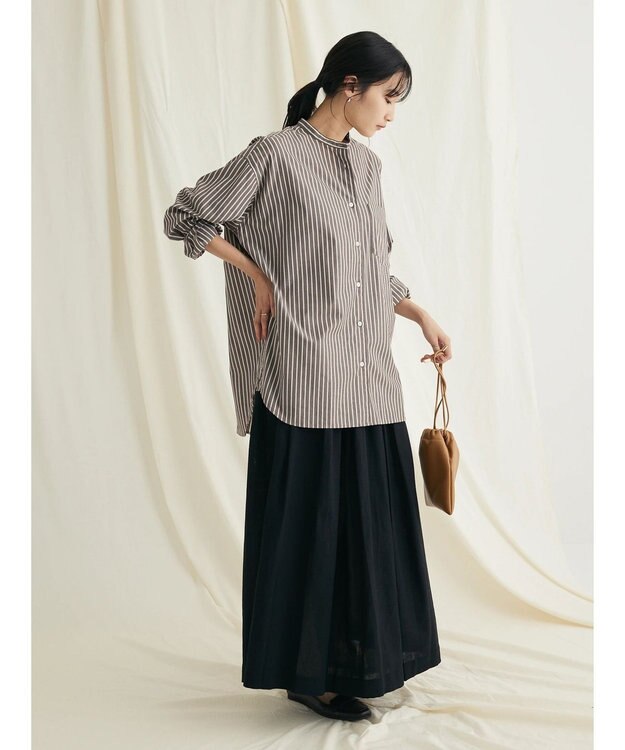 CRAFT STANDARD BOUTIQUE バンドカラーシャツ Stripe Brown