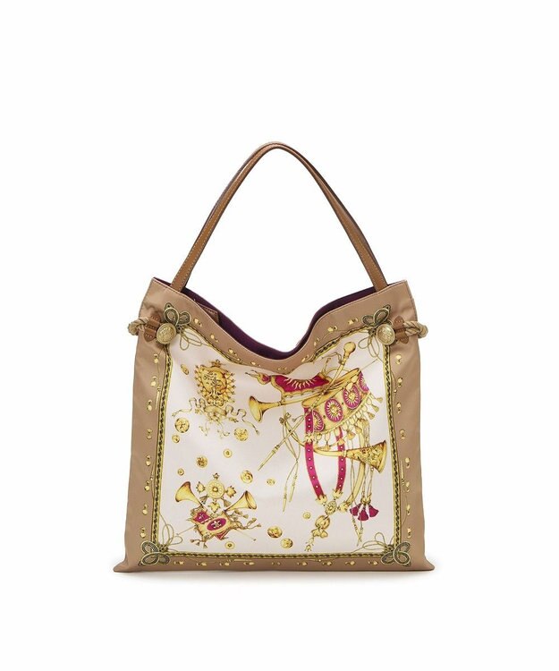 TOPKAPI 【TREASURE TOPKAPI】マイルドサテン スカーフ柄 トートバッグ ベージュ