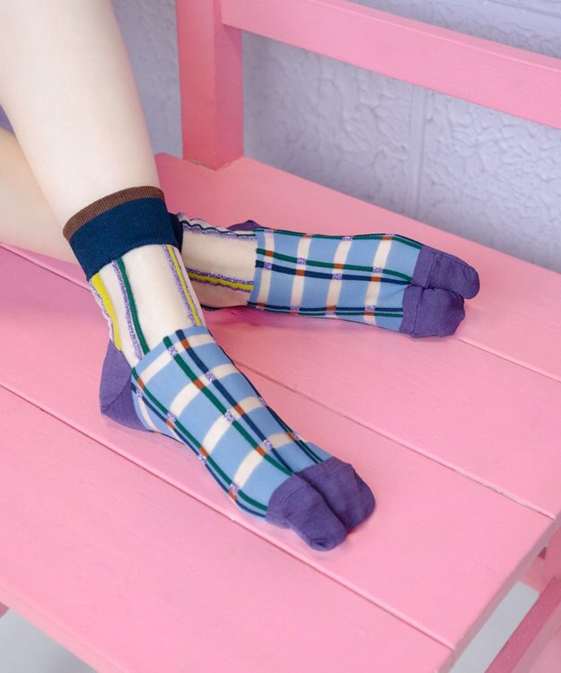 COQ multiple check シアーチェック足袋ソックス ブルー