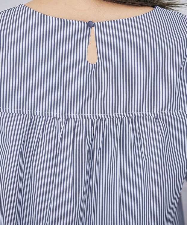 Tiaclasse 【洗える】リボン袖ブラウス ネイビーストライプ