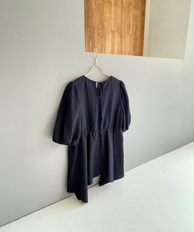 Feroux 【洗える】パフスリーブチュニック ブラウス ネイビー系