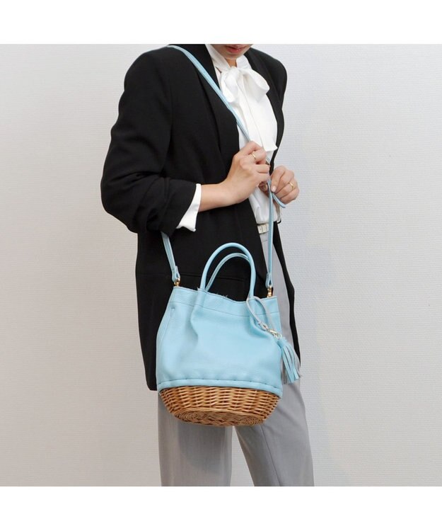 UNBILLION perche 牛革×ヤナギ底2wayトートバッグ サックスブルー