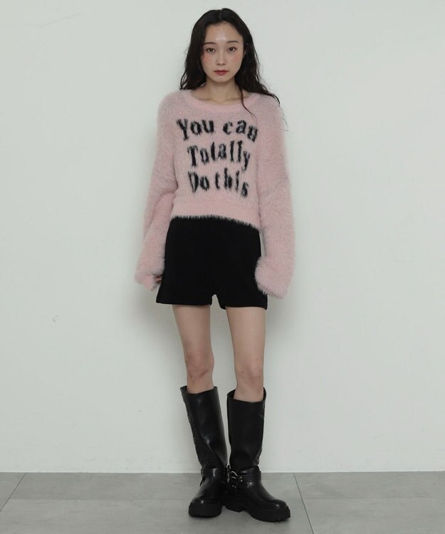 WEGO ロゴシャギーショートニット ピンク