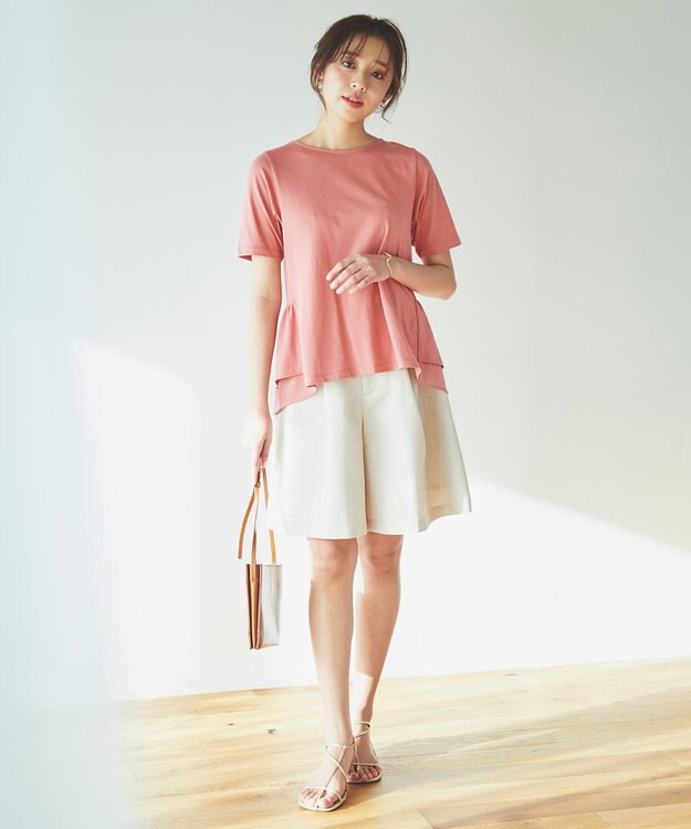 Feroux 【UVケア】バックペプラムチュニック Tシャツ ピンク系