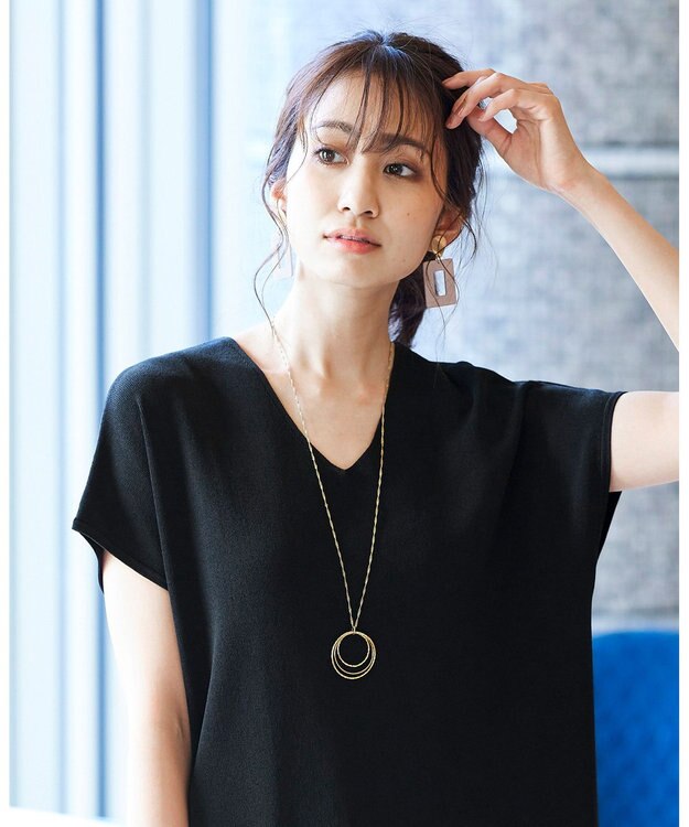 Tiaclasse L 【洗える】さらりと肌離れの良いフレンチスリーブニットチュニック ブラック