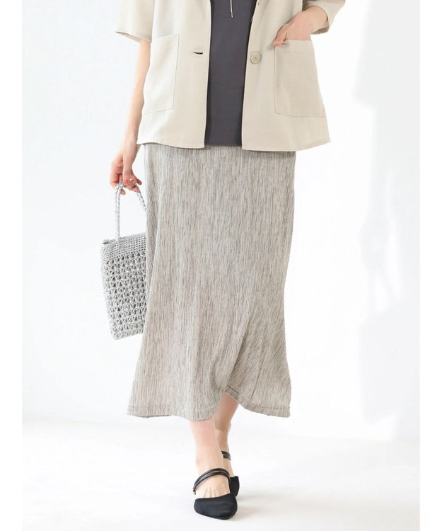 Green Parks メランジプリーツＩラインスカート Gray Beige