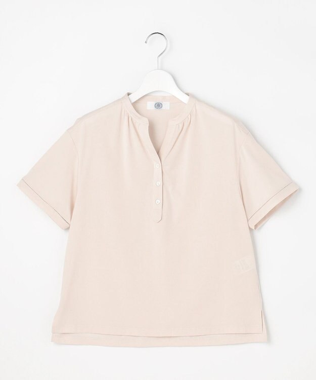 J.PRESS LADIES L プレーティングジャージー バンドカラー カットソー グレージュ系