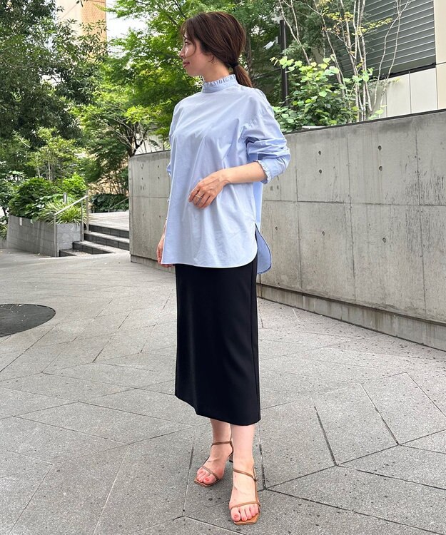 UNFILO 【選べる着丈】ダブルクロス Iラインスカート ブラック