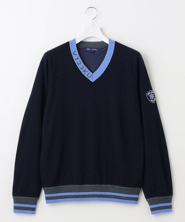 23区GOLF 【MEN】【手洗い可】裏地付き Vネックニット ネイビー系