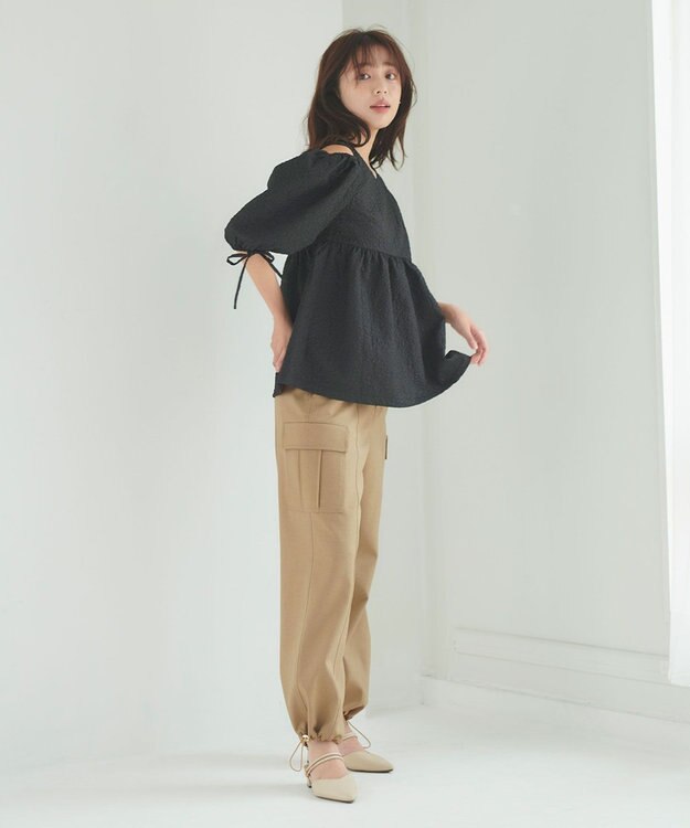 Feroux 【洗える】フクレジャガードチュニック ブラウス ブラック系